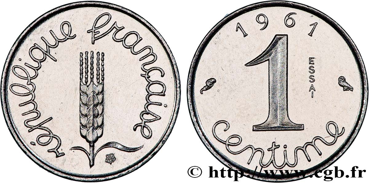 Essai-piéfort acier de 1 centime Épi 1961 Paris GEM.4 EP SPL63
