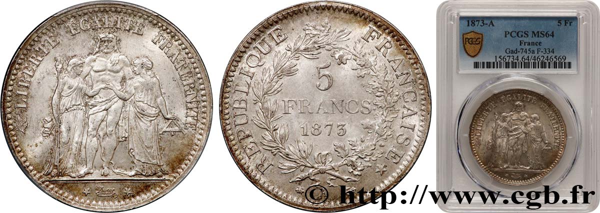 5 francs Hercule 1873 Paris F.334/9 SPL64 PCGS