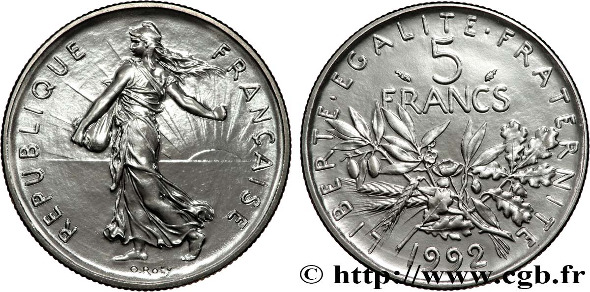 5 francs Semeuse, nickel, BU (Brillant Universel), frappe médaille 1992 Pessac F.341/26 FDC