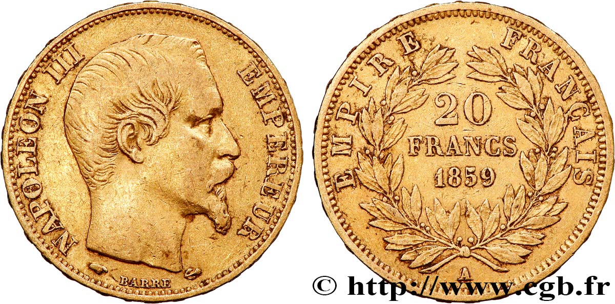 20 francs or Napoléon III, tête nue 1859 Paris F.531/15 TTB
