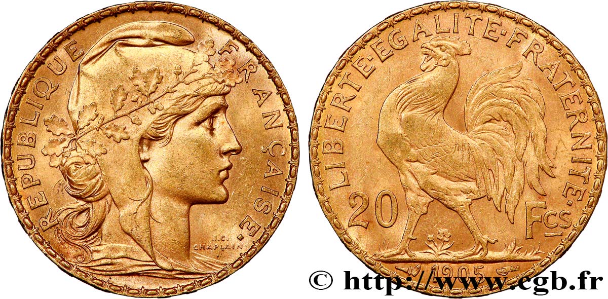 20 francs or Coq, Dieu protège la France 1905 Paris F.534/10 SUP+