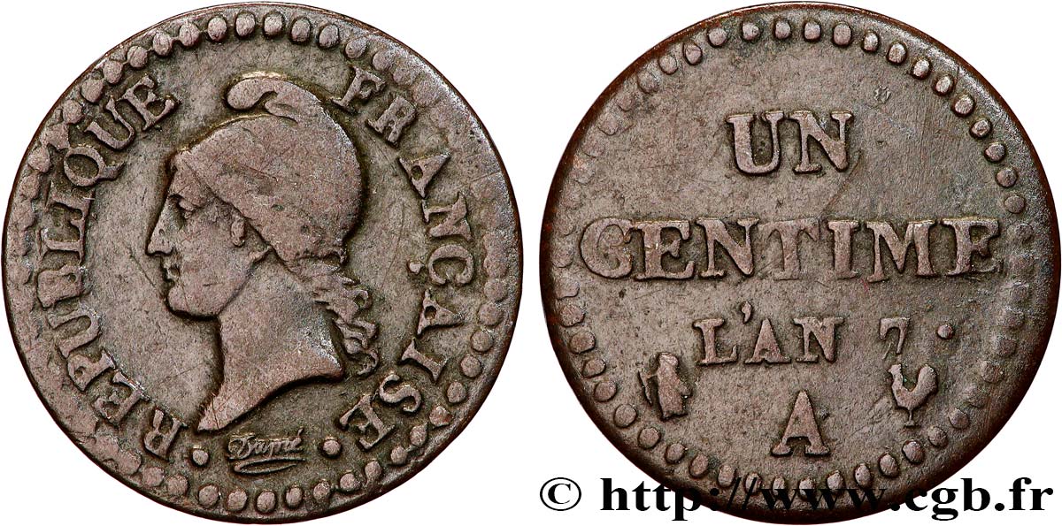 Un centime Dupré, petit 7 1799 Paris F.100/14 BC