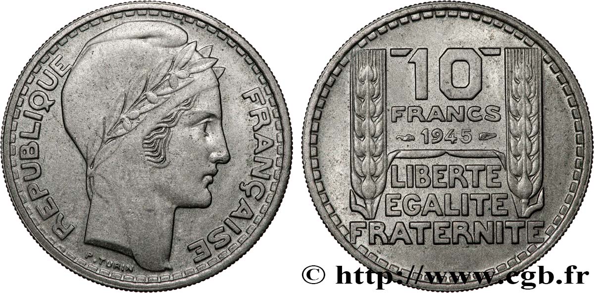 10 francs Turin, grosse tête, rameaux longs 1945 F.361/2 SUP60