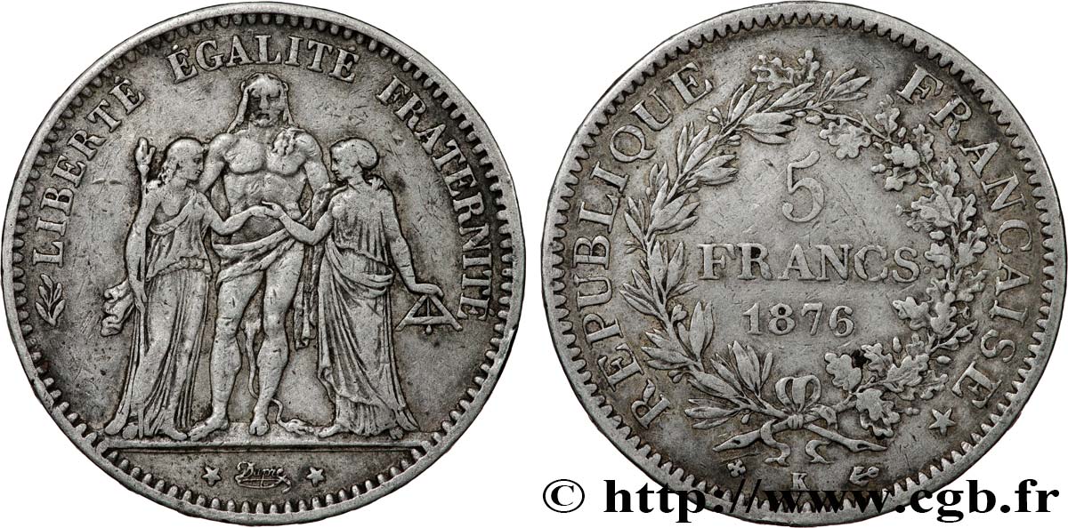 5 francs Hercule 1876 Bordeaux F.334/18 TB+