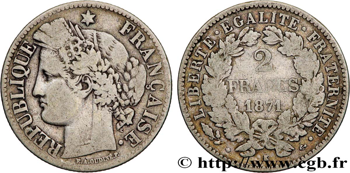 2 francs Cérès, avec légende 1871 Bordeaux F.265/7 TB20