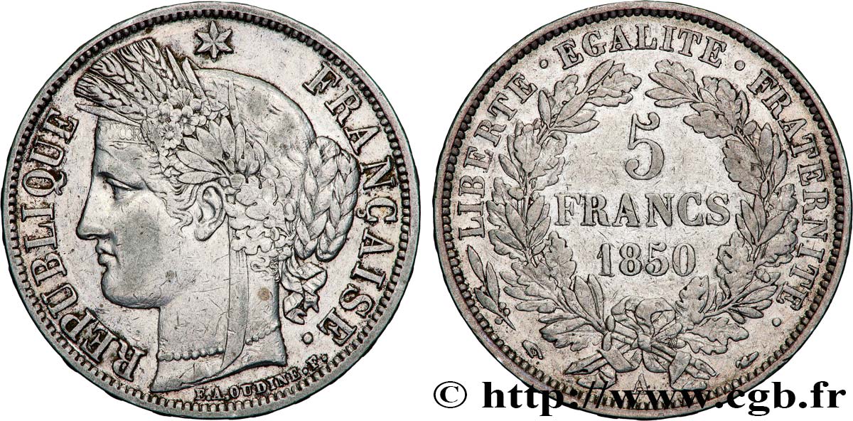 5 francs Cérès, IIe République 1850 Paris F.327/4 TTB