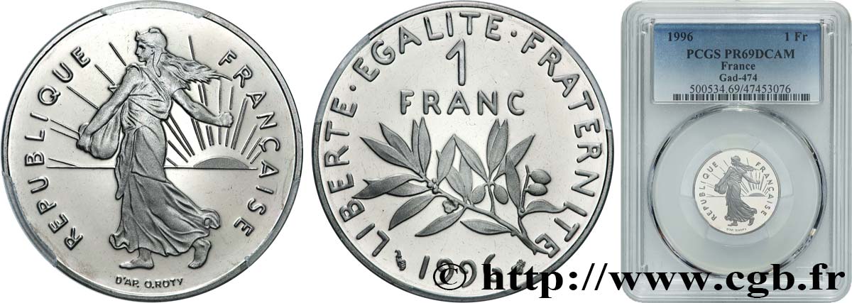 1 franc Semeuse, nickel, BE (Belle Épreuve) 1996 Pessac F.226/44 var. MS69 PCGS