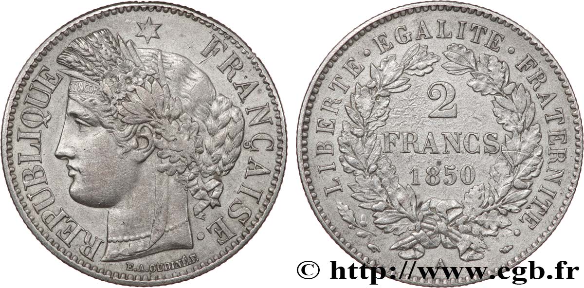 2 francs Cérès, IIe République 1850 Paris F.261/4 MBC 