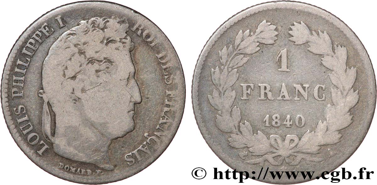 1 franc Louis-Philippe, couronne de chêne 1840 Paris F.210/73 VG 