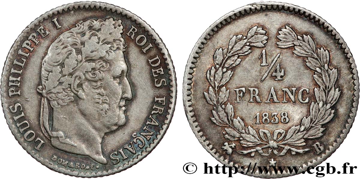 1/4 franc Louis-Philippe 1838 Rouen F.166/70 XF 