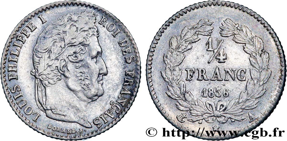1/4 franc Louis-Philippe 1836 Paris F.166/59 MBC 