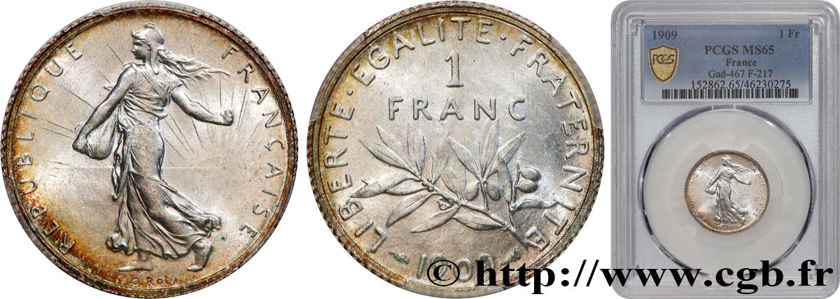 1 franc Semeuse 1909 Paris F.217/14 ST65 PCGS