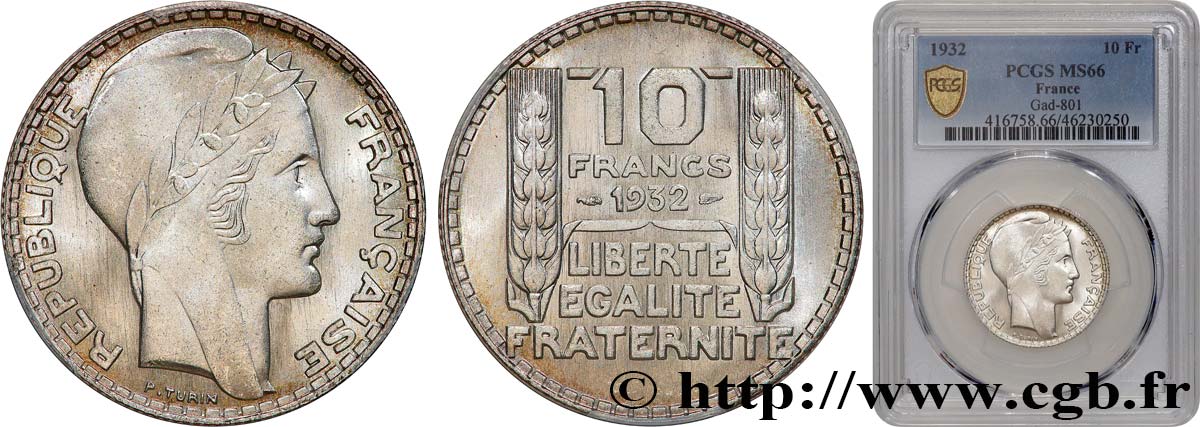 10 francs Turin 1932  F.360/5 FDC66 PCGS