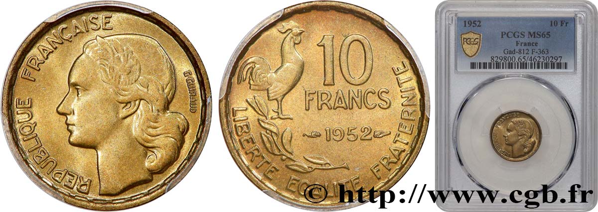 10 francs Guiraud 1952 F.363/6 FDC65 PCGS
