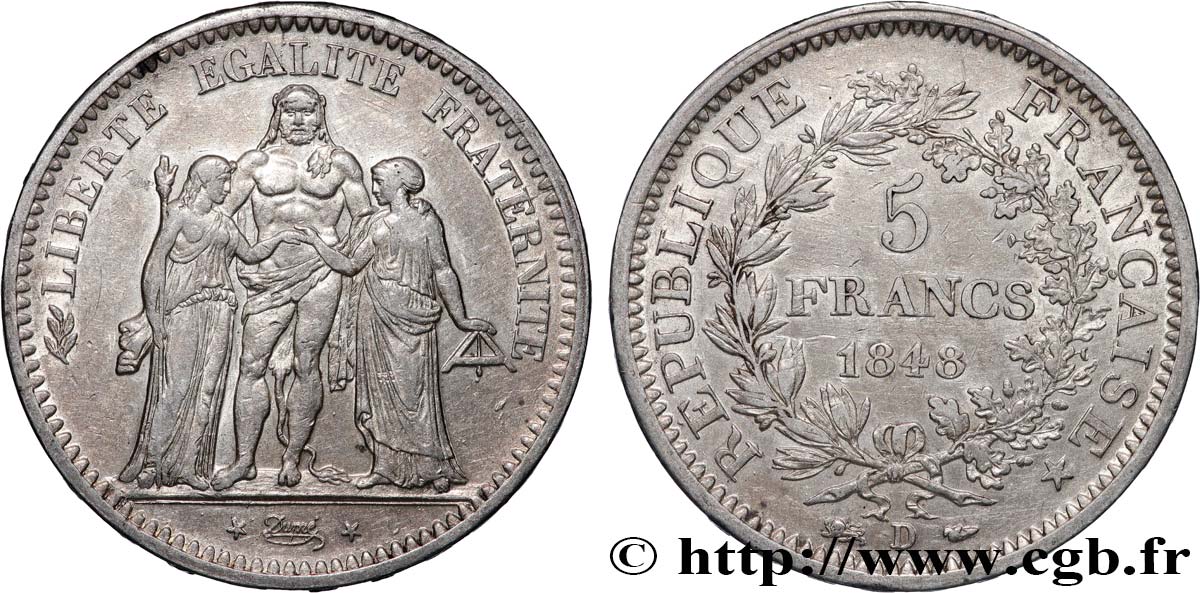 5 francs Hercule, IIe République 1848  Lyon F.326/3 MBC+ 
