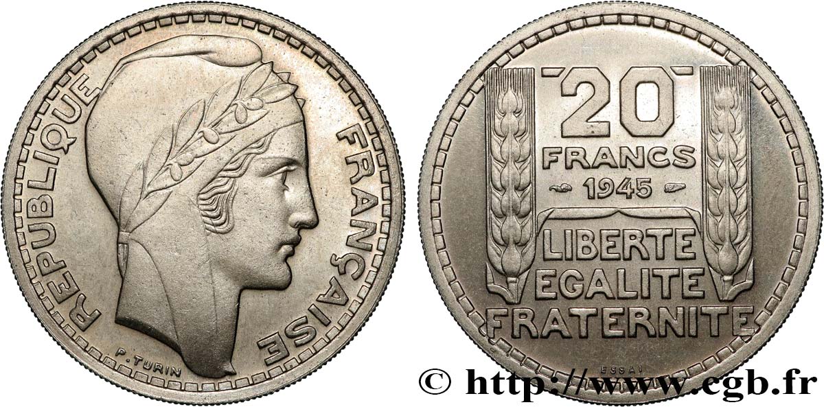 Essai de 20 francs Turin en cupro-nickel 1945 Paris GEM.206 1 fST64 