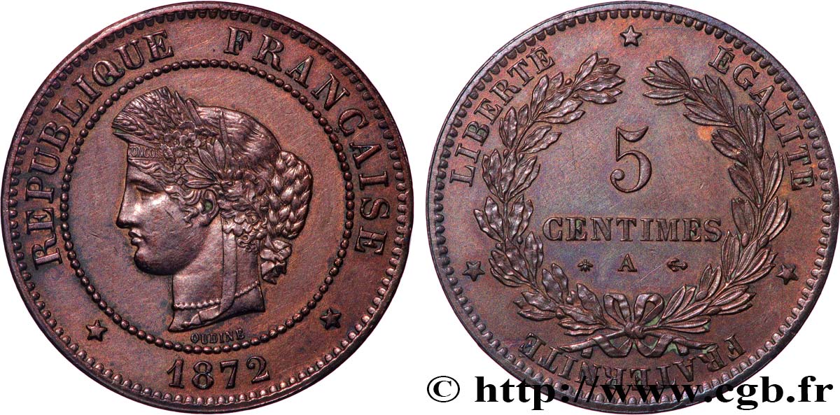 5 centimes Cérès 1872 Paris F.118/4 SUP