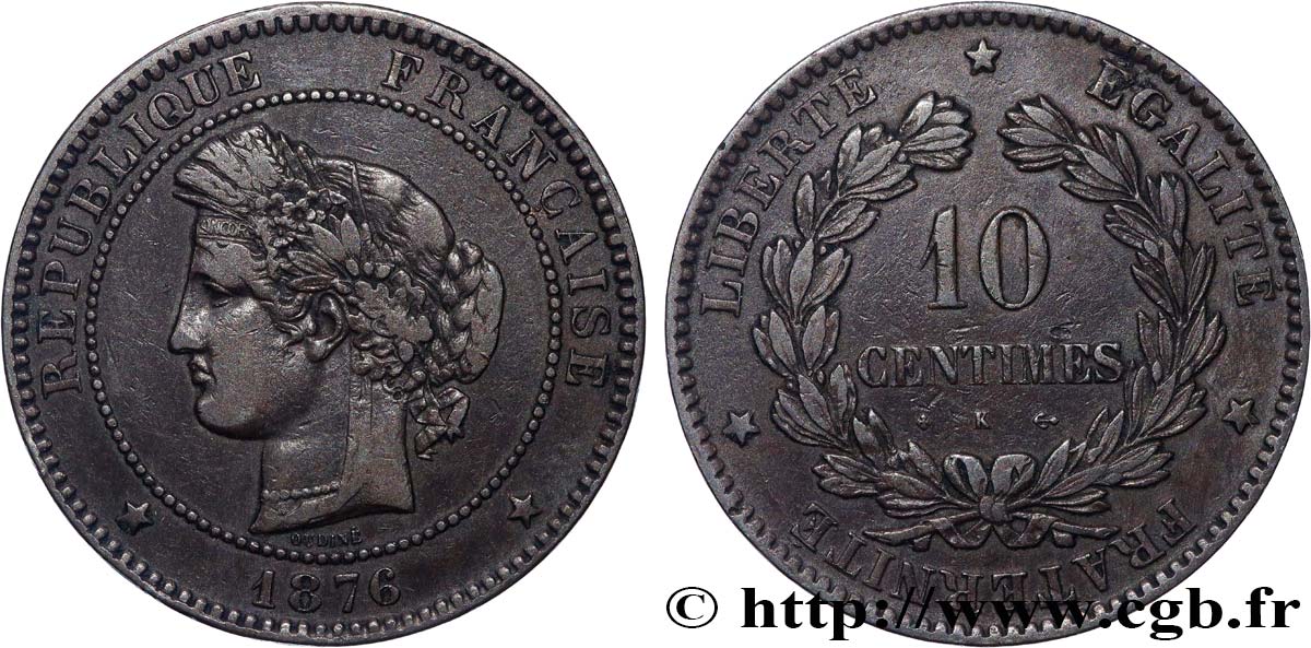 10 centimes Cérès 1876 Bordeaux F.135/17 TB35 