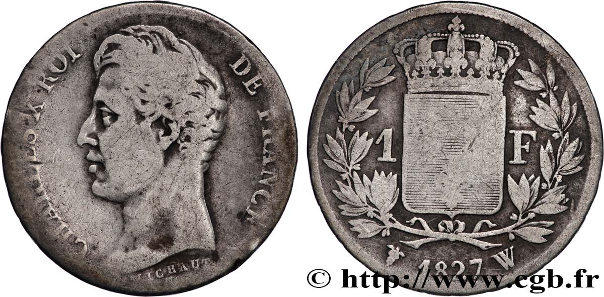 1 franc Charles X, matrice du revers à quatre feuilles 1827 Lille F.207A/3 RC