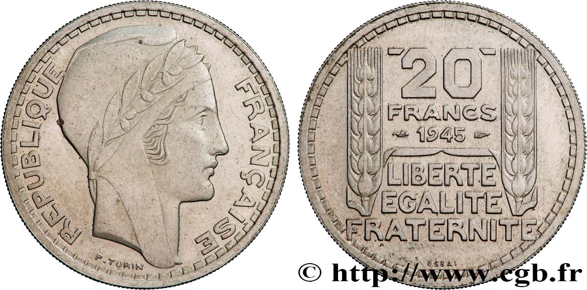 Essai de 20 francs Turin en cupro-nickel 1945 Paris GEM.206 1 MS61 