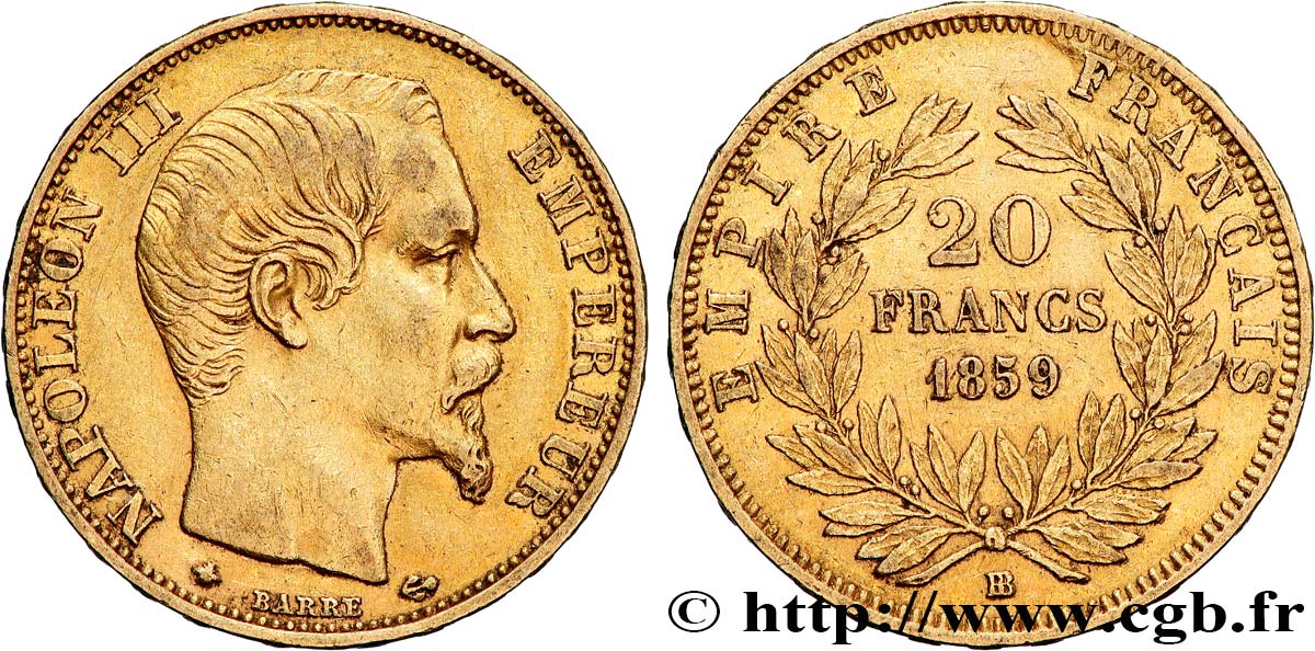 20 francs or Napoléon III, tête nue 1859 Strasbourg F.531/16 TTB