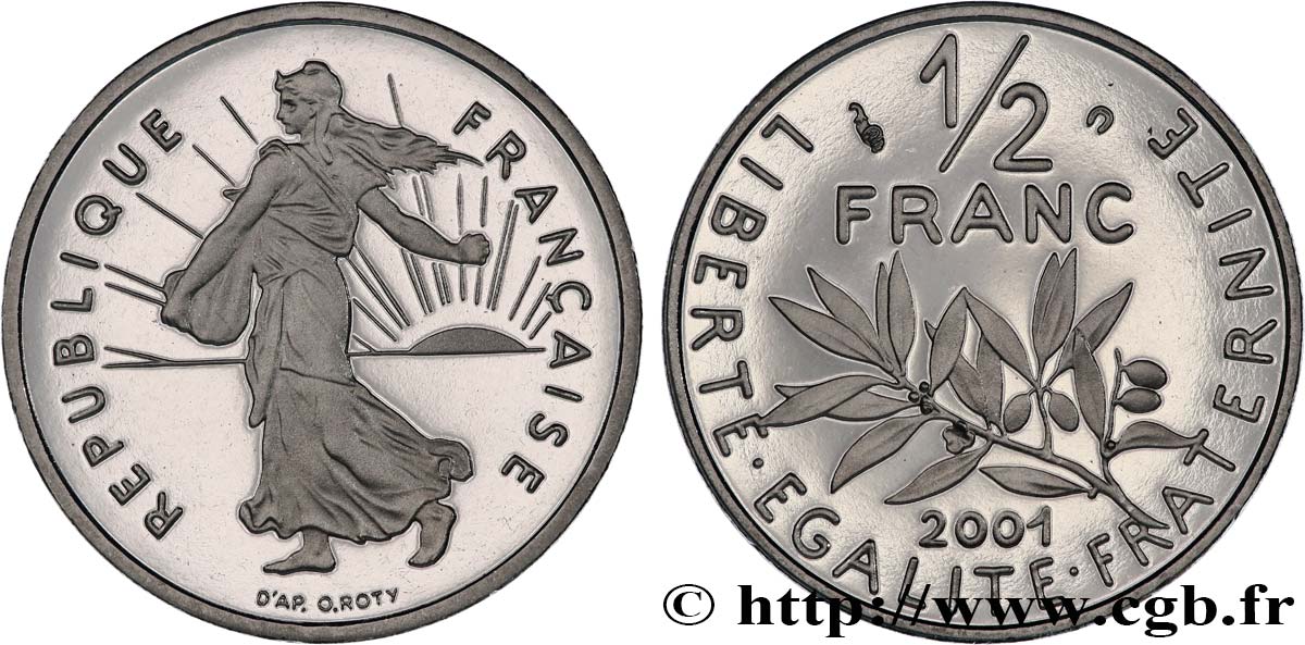 1/2 franc Semeuse, BE (Belle Épreuve) 2001 Pessac F.198/44 var. FDC