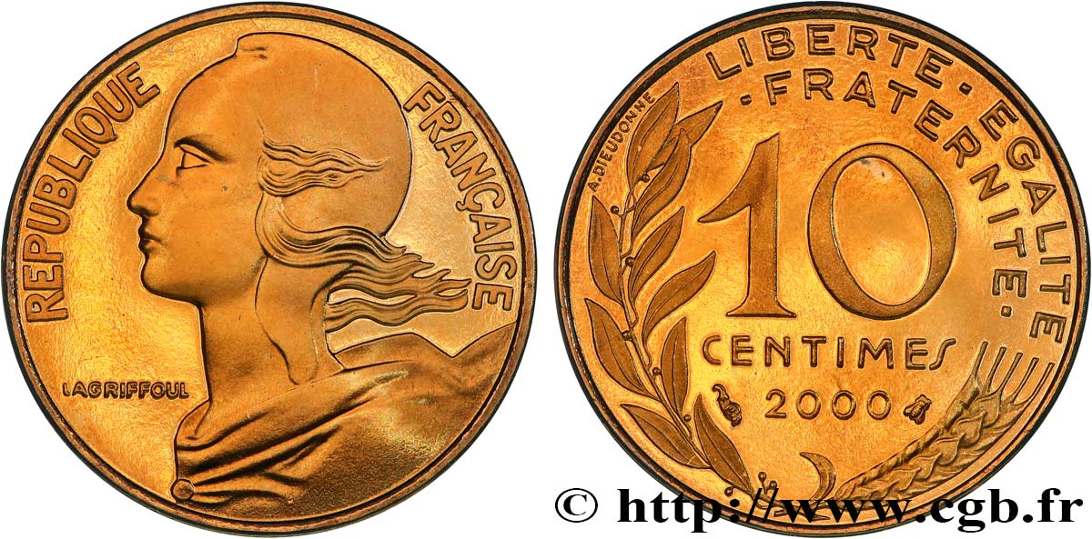 10 centimes Marianne, BE (Belle Epreuve) 2000 Pessac F.144/44 var. FDC