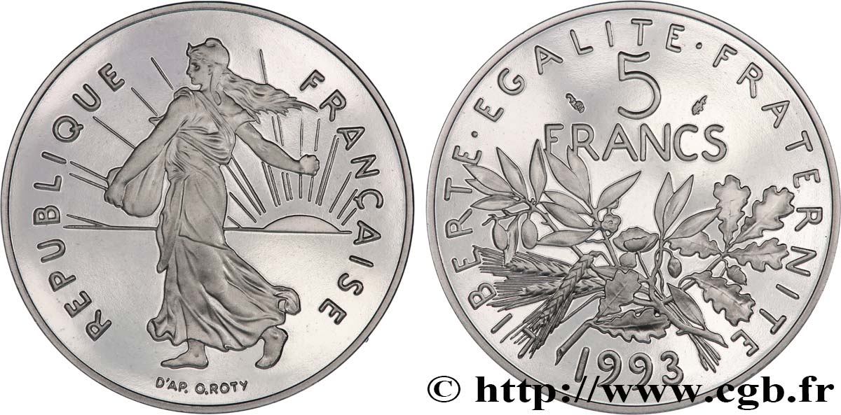 5 francs Semeuse, nickel, Belle Épreuve 1993 Pessac F.341/27 var. FDC