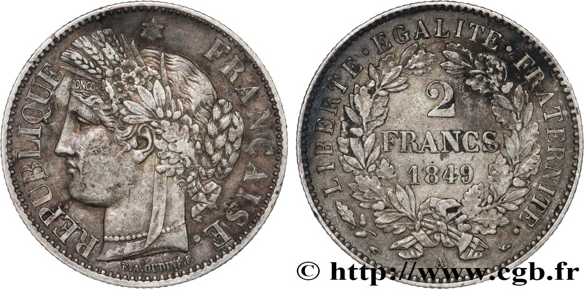 2 francs Cérès, IIe République 1849 Paris F.261/1 TTB 