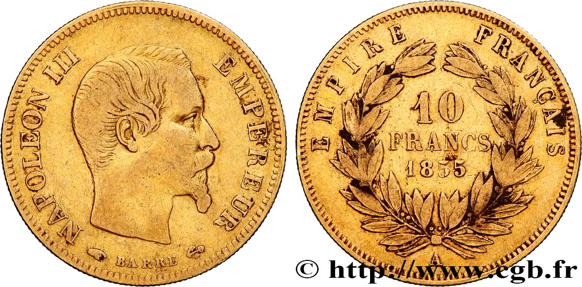 10 francs or Napoléon III, tête nue, grand module 1855 Paris F.506/1 TB+