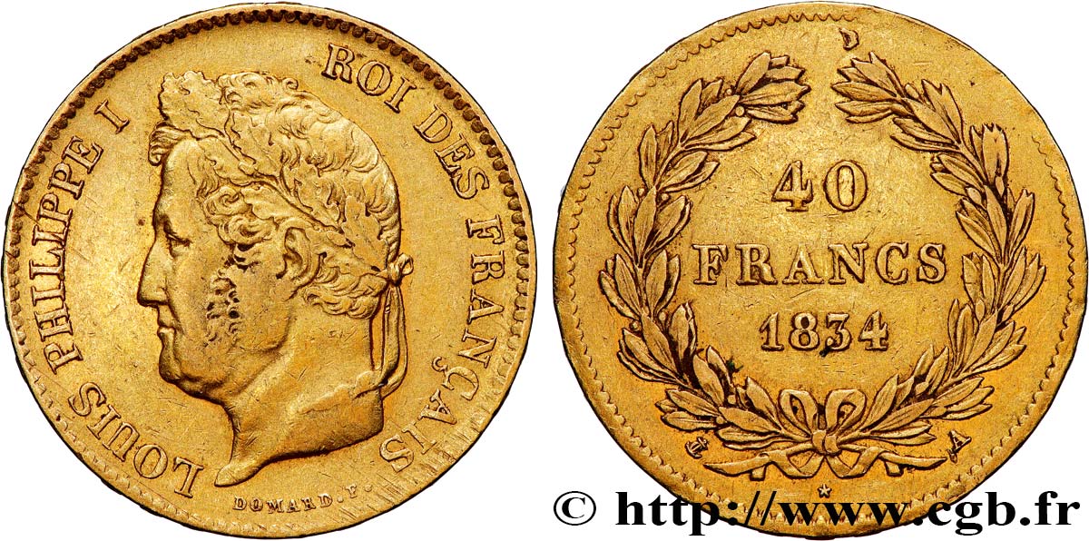 40 francs or Louis-Philippe 1834 Paris F.546/6 TTB