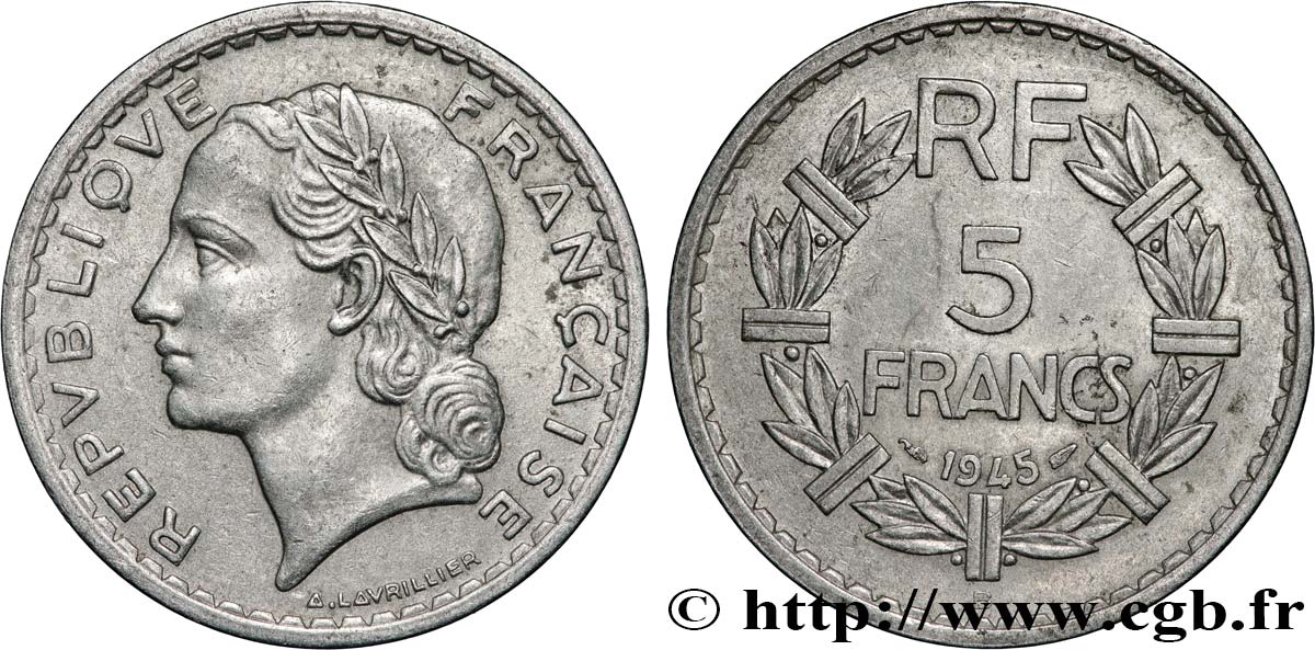5 francs Lavrillier, aluminium 1945 Beaumont-Le-Roger F.339/4 TB