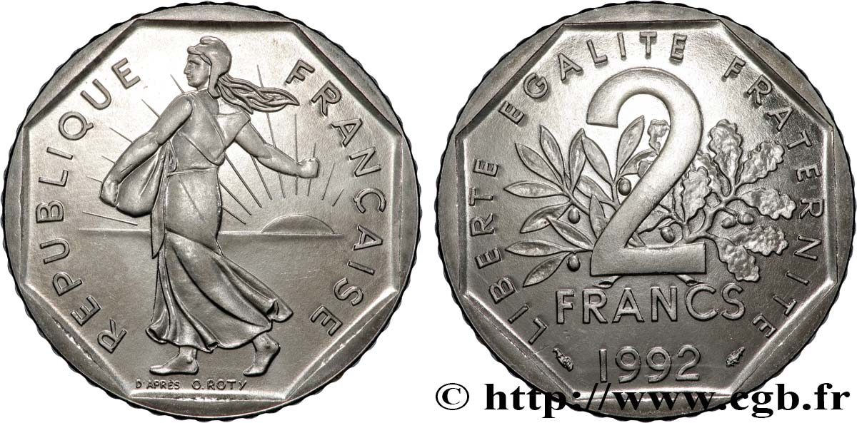 2 francs Semeuse nickel BU Brillant Universel frappe médaille 1992