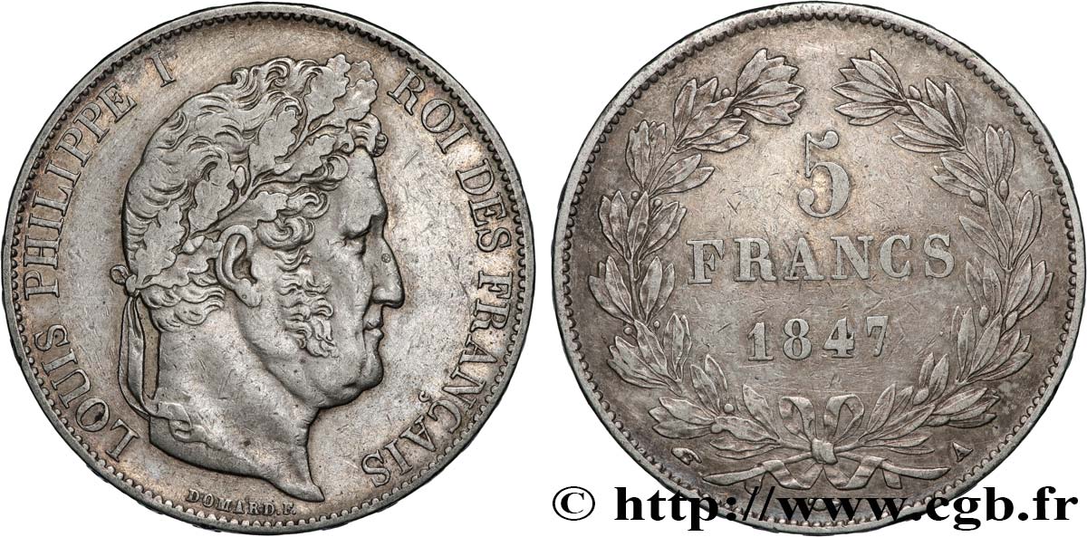 5 francs IIIe type Domard 1847 Paris F.325/14 SS