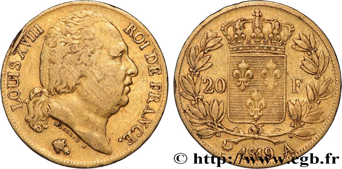 20 francs or Louis XVIII, tête nue 1819 Paris F.519/15 TB