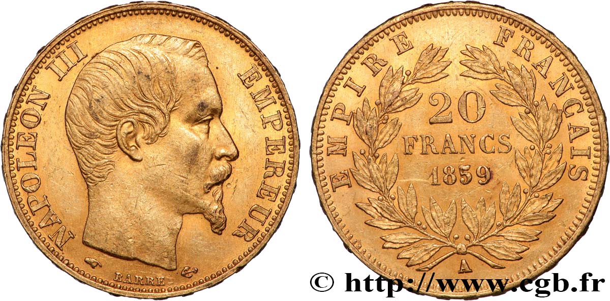 20 francs or Napoléon III, tête nue 1859 Paris F.531/15 SUP55