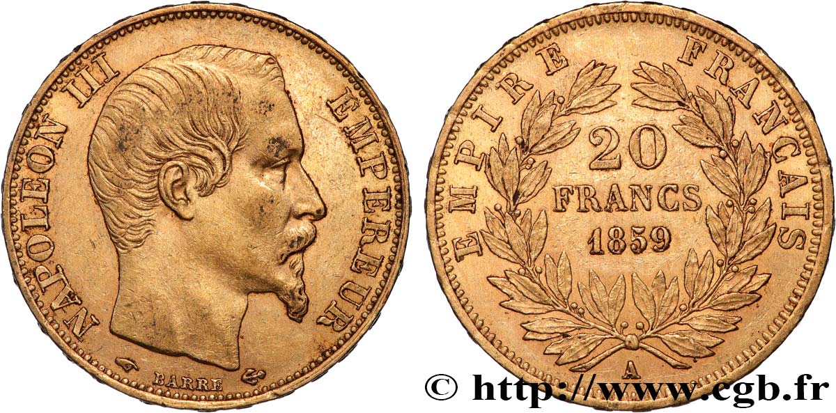 20 francs or Napoléon III, tête nue 1859 Paris F.531/15 TTB+