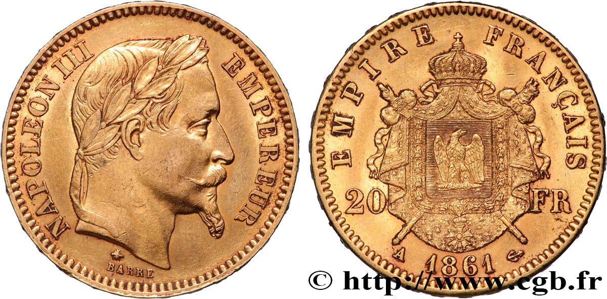 20 francs or Napoléon III, tête laurée 1861 Paris F.532/1 TTB+