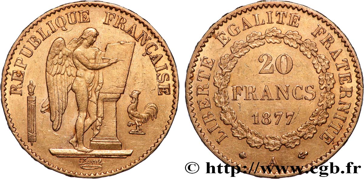 20 francs or Génie, Troisième République 1877 Paris F.533/5 TTB+