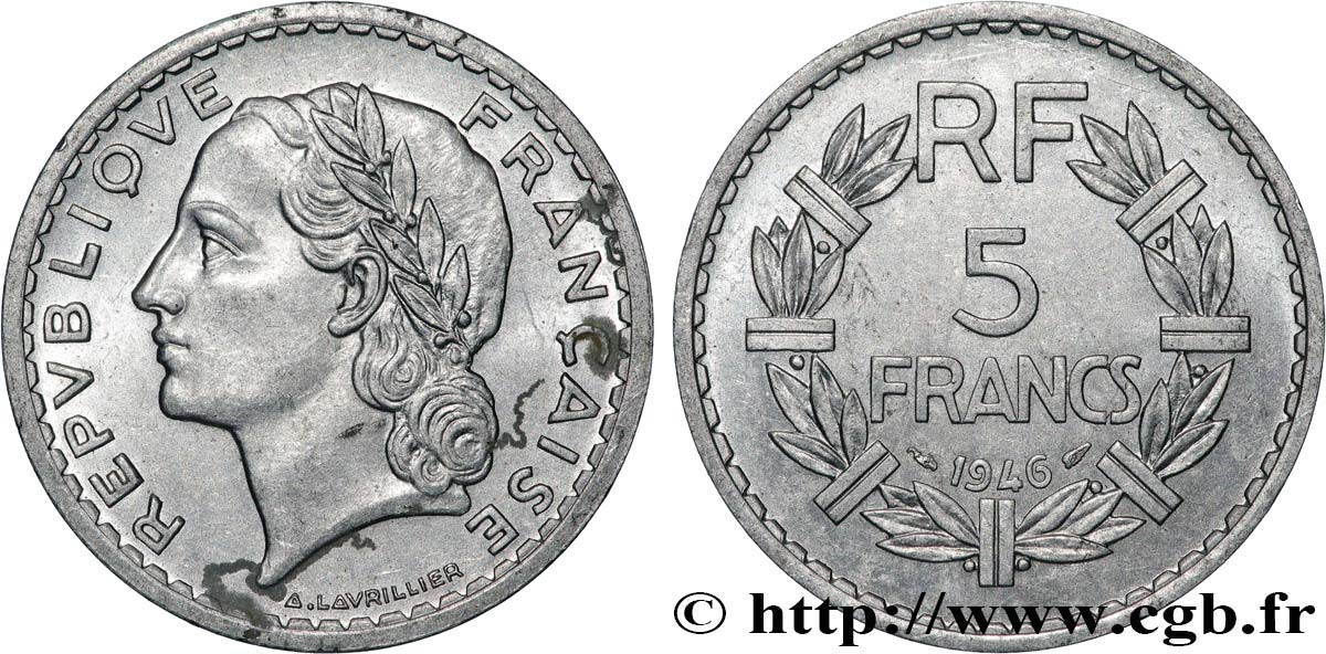5 francs Lavrillier, aluminium 1946  F.339/6 TTB