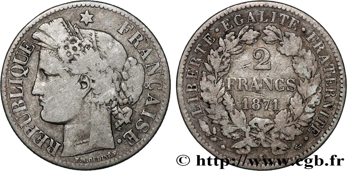 2 francs Cérès, avec légende 1871 Bordeaux F.265/7 TB