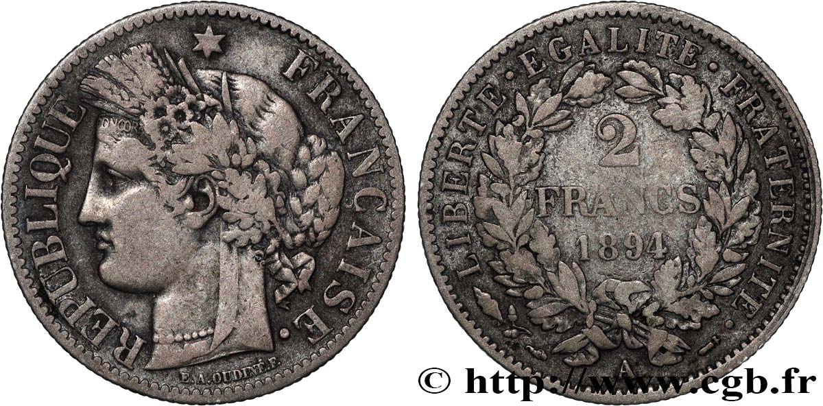 2 francs Cérès, avec légende 1894 Paris F.265/16 TB