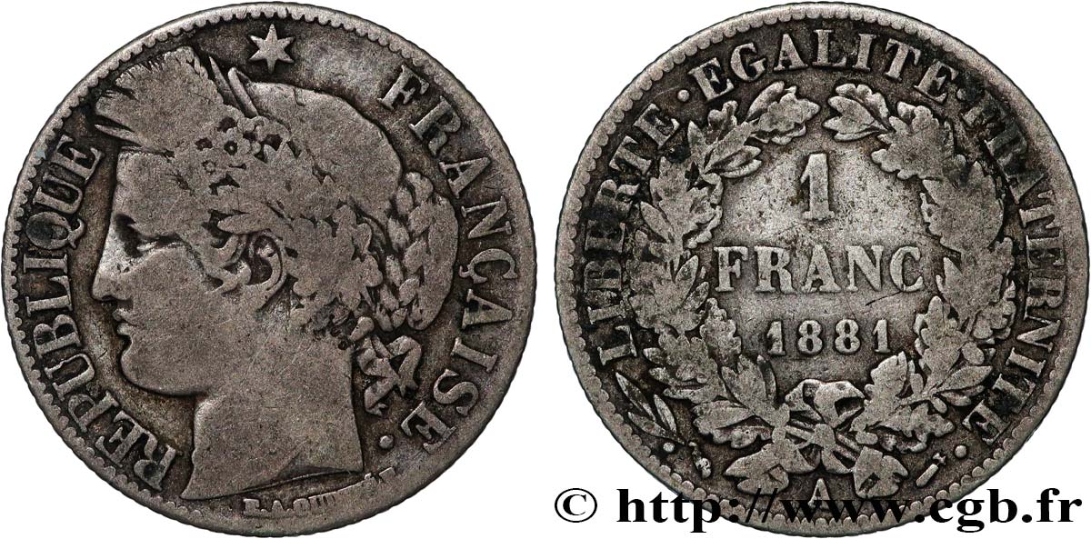 1 franc Cérès, Troisième République 1881 Paris F.216/8 fS