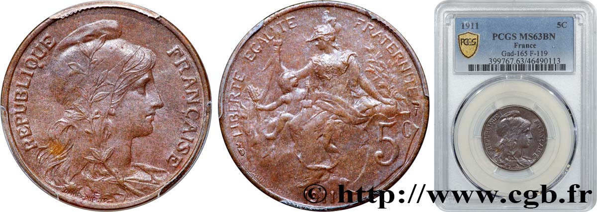 5 centimes Daniel-Dupuis 1911  F.119/23 MS63 PCGS