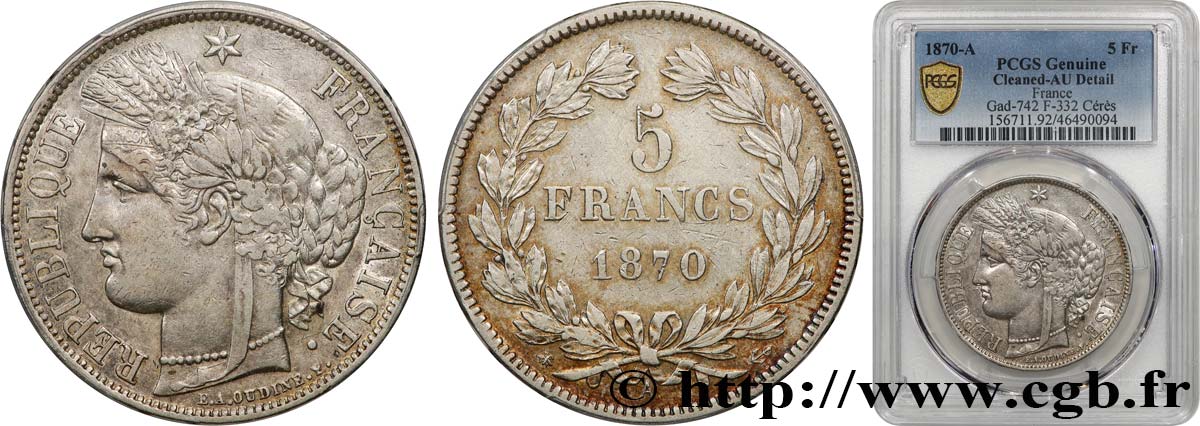 5 francs Cérès, sans légende 1870 Paris F.332/1 fVZ PCGS