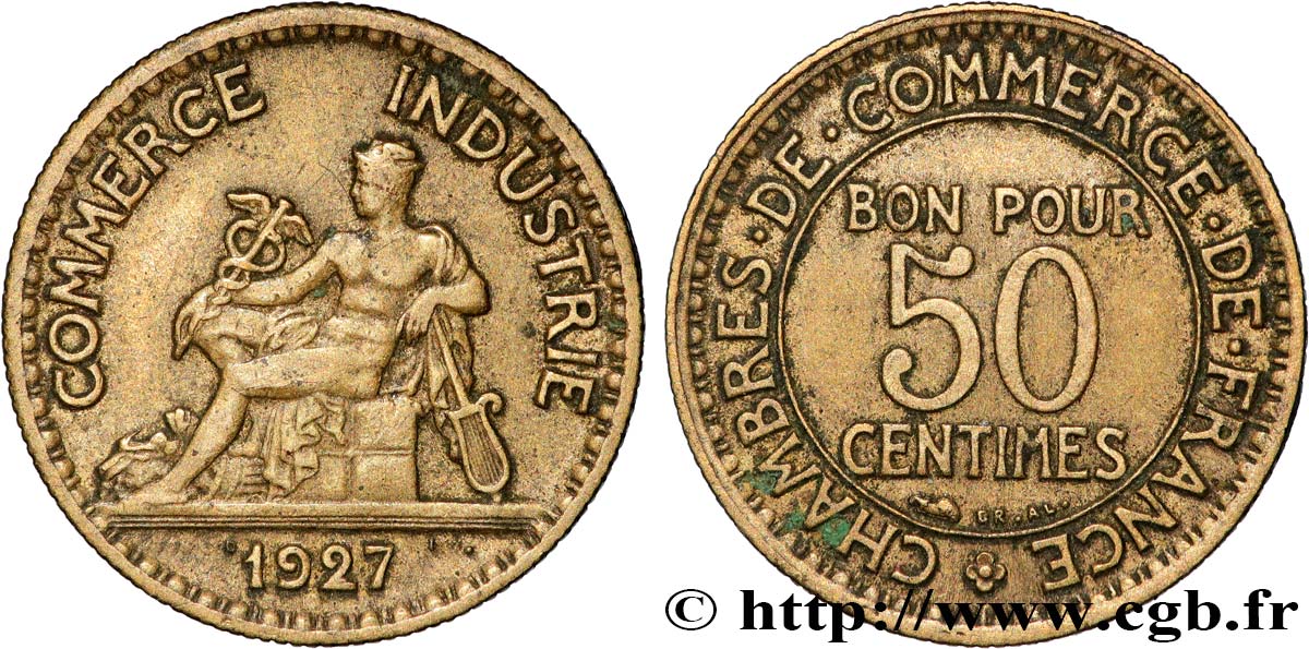 50 centimes Chambres de Commerce 1927 Paris F.191/9 MBC
