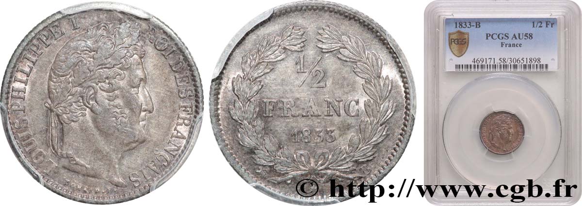 1/2 franc Louis-Philippe 1833 Rouen F.182/30 SUP58 PCGS