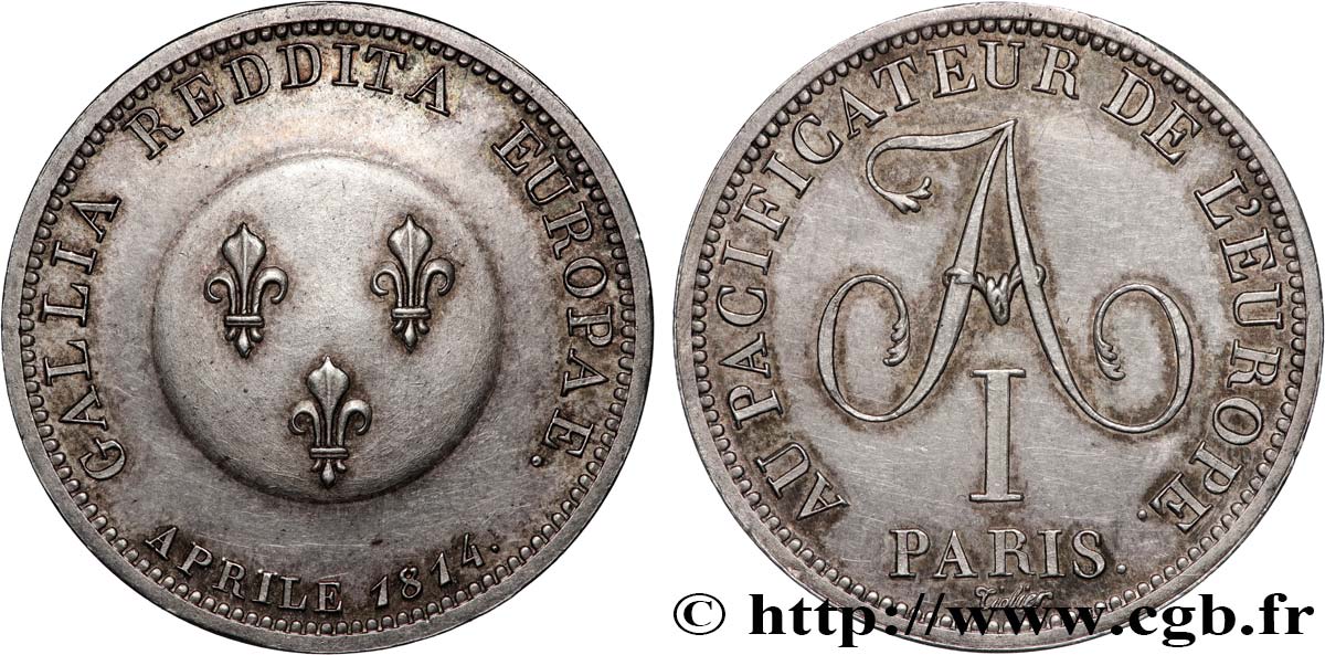 Au Pacificateur de l’Europe, module de 2 francs pour Alexandre Ier de Russie 1814 Paris VG.2353  SPL63 