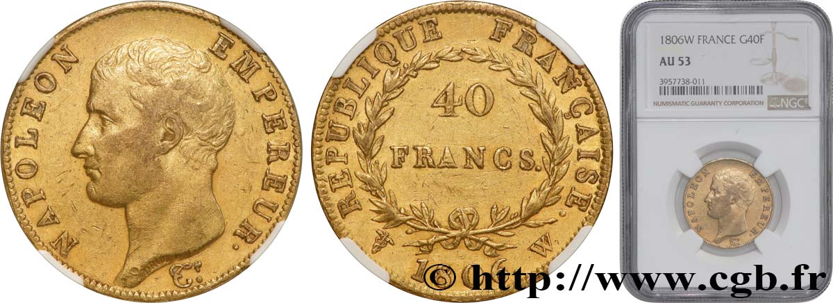 40 francs or Napoléon tête nue, Calendrier grégorien 1806 Lille F.538/5 MBC53 NGC