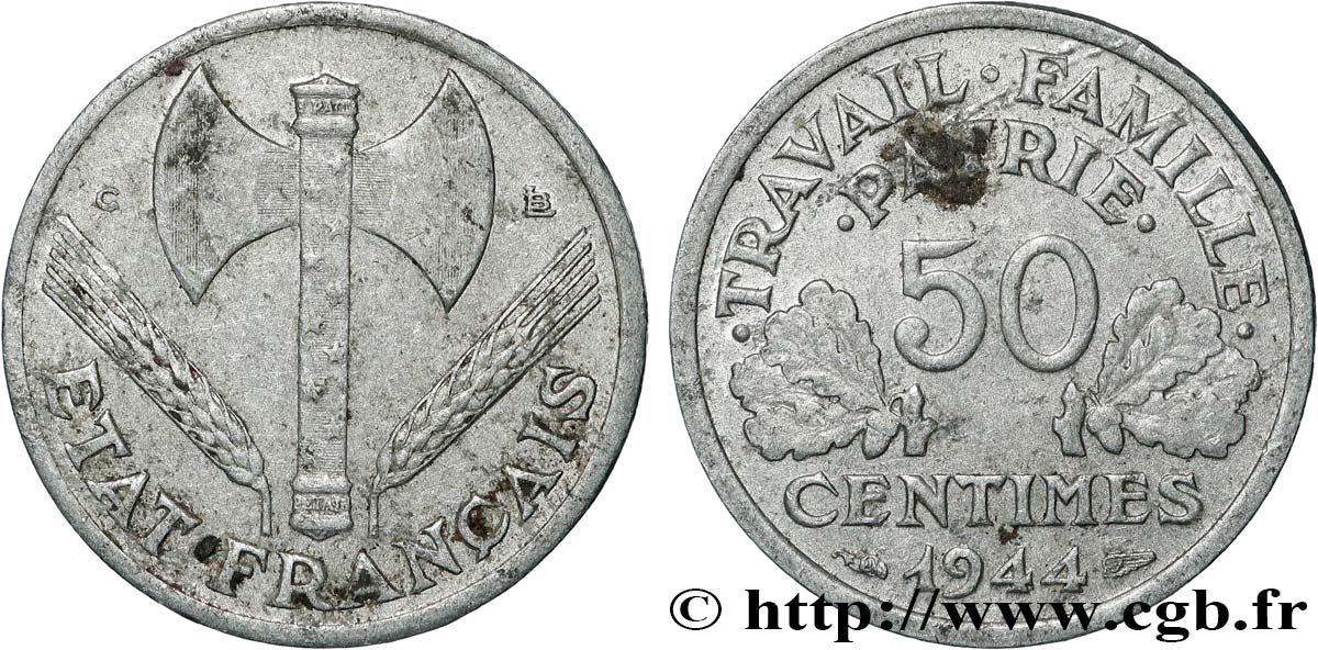 50 centimes Francisque, légère 1944 Castelsarrasin F.196/6 BC+